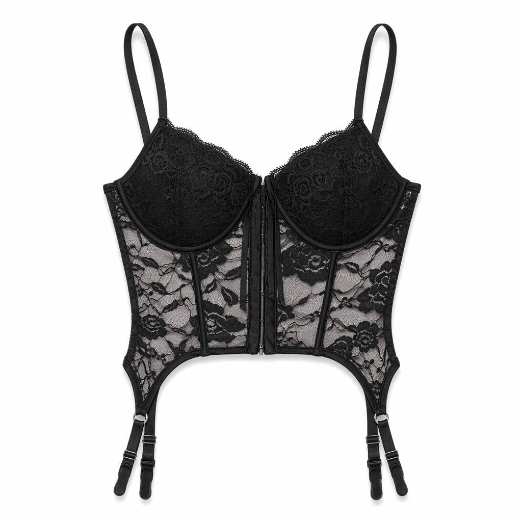 Black Lace Corset Crop Top Black