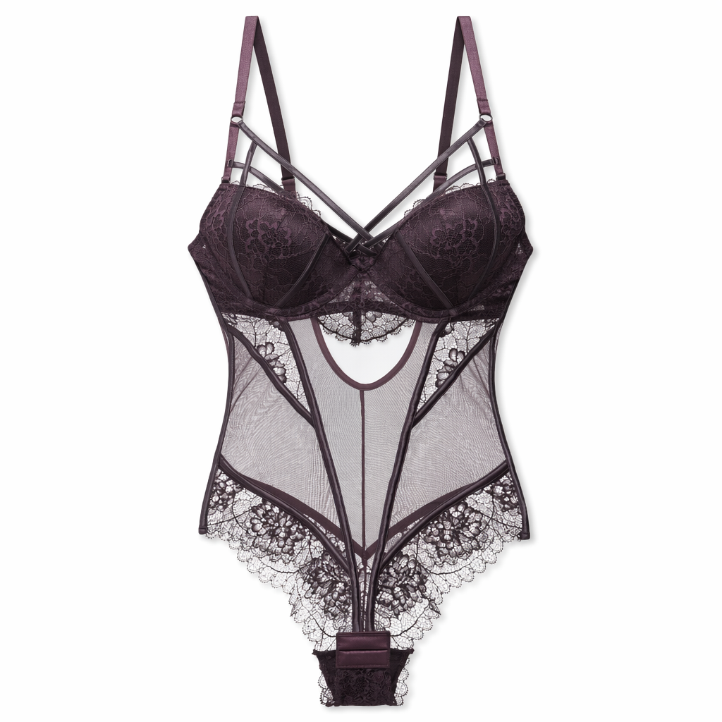 Padded Lace Strap Bodysuit Dark Purple