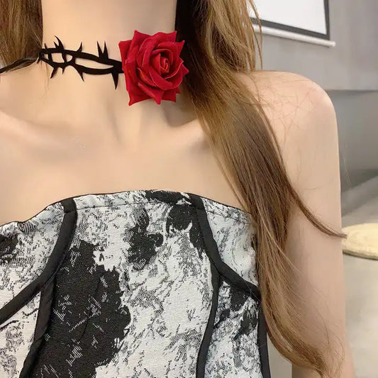 Rose Spiked Gothic Lace Necklace