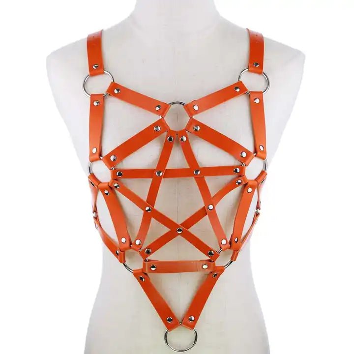 Gothic Pentagram Leather Harness - The Cursed Closet