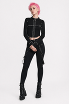 "Fear Shock Knit Crop Top" black