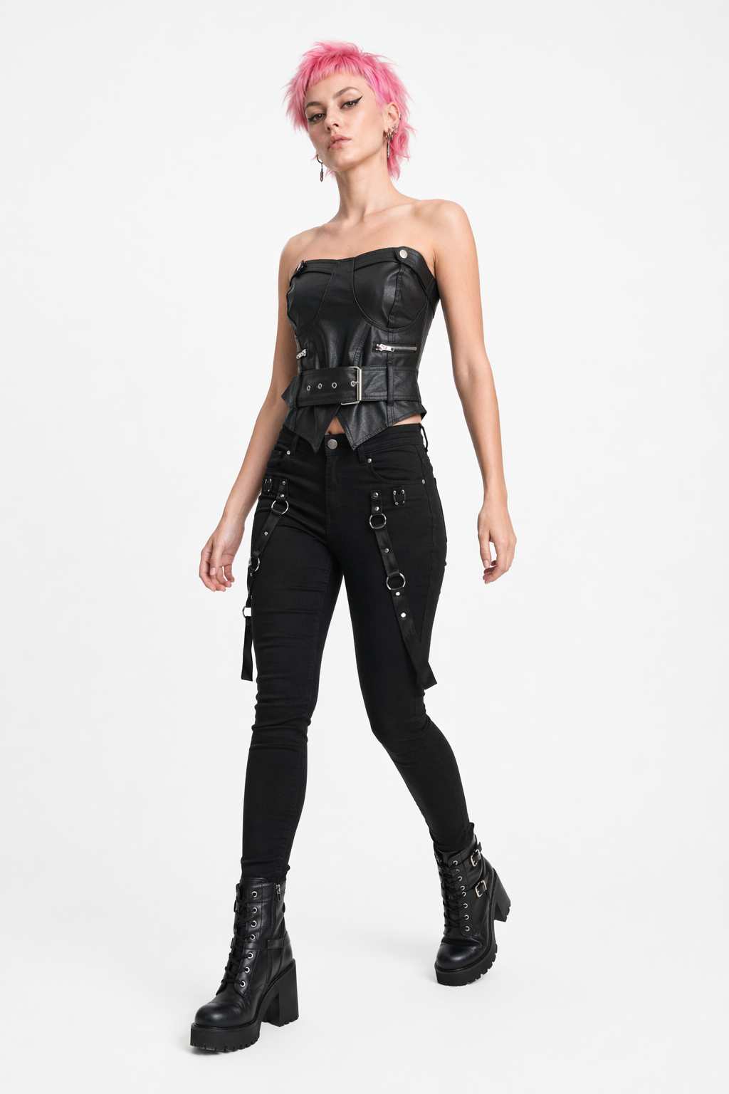 "Black Gothic Faux Leather Top" Black