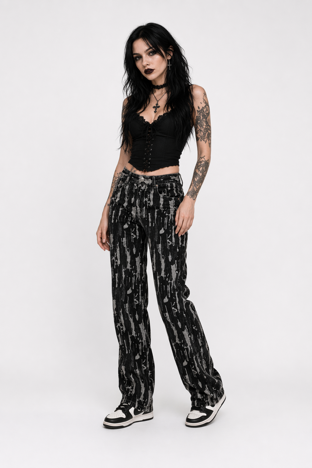 Black Grunge High Waist Pants Black