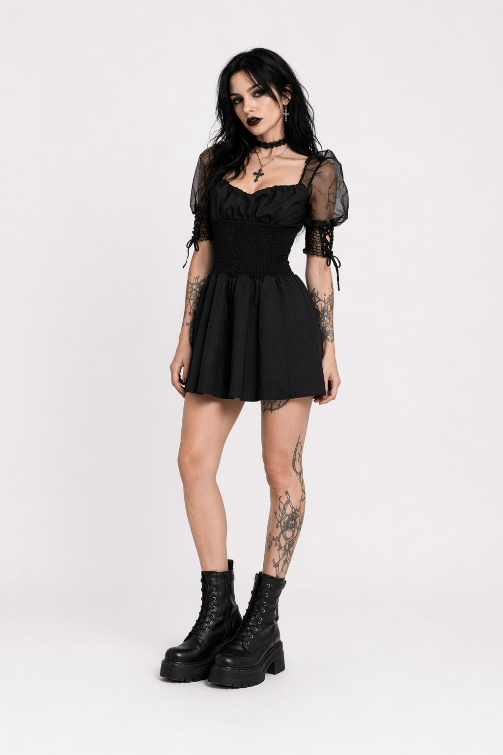 Black Lace Sleeve Dress' black