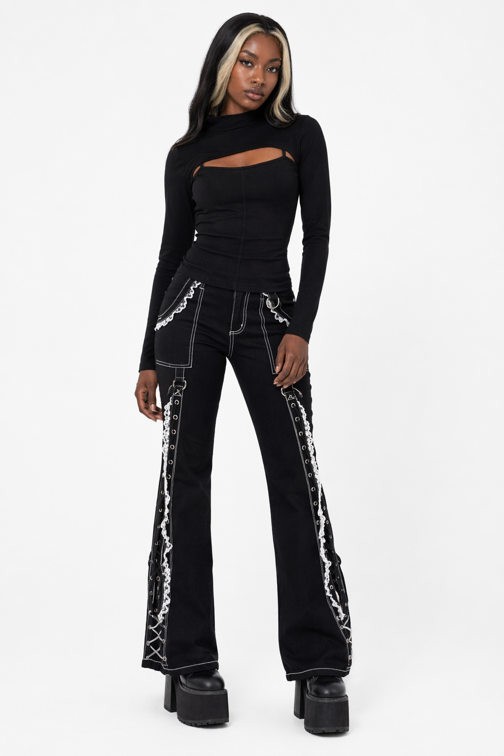 "Frosty Lace-Up Goth Pants" black