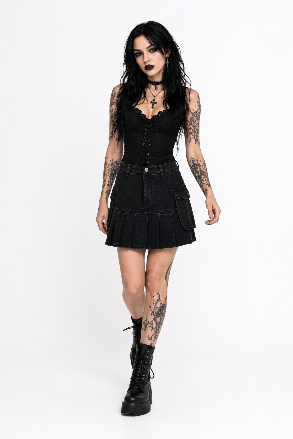 Destined Black Grunge Denim Skirt black