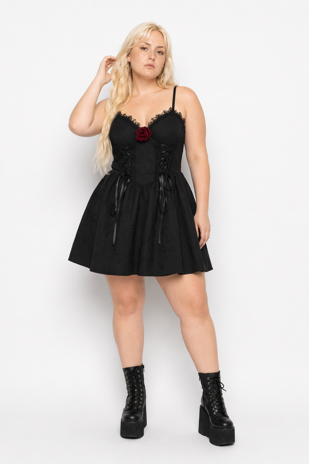 "Black Lace-Up Dress" black
