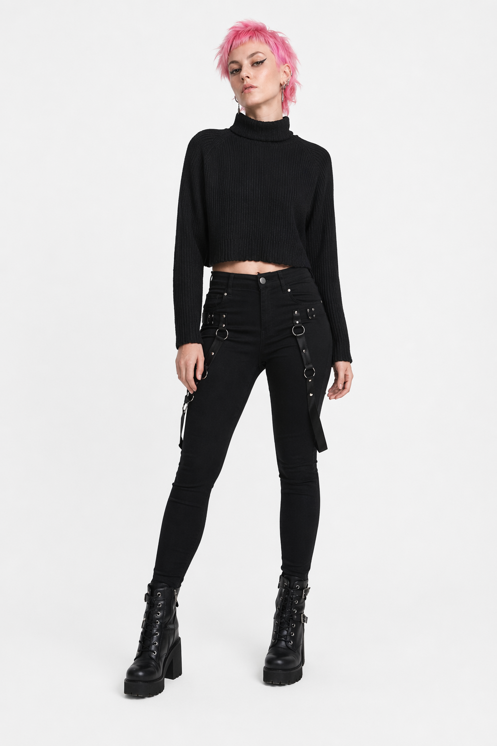 Black High Neck Sweater L