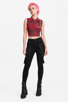 Red Plaid Zip Crop Top Plaid Vest
