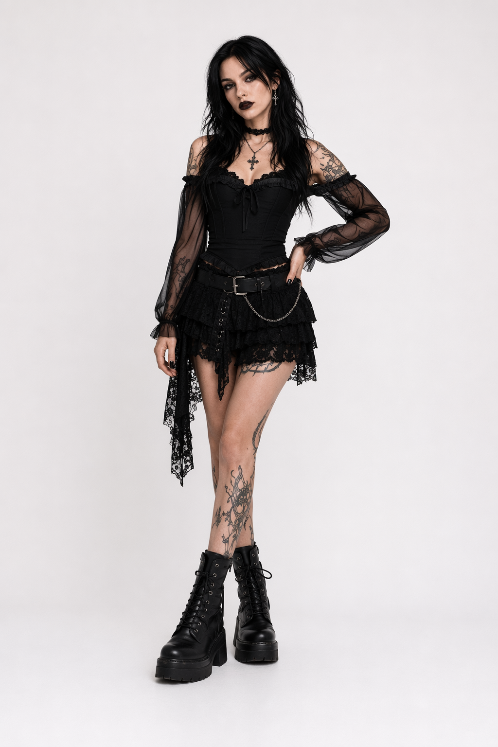 Gothic Mesh Shoulder Top Black