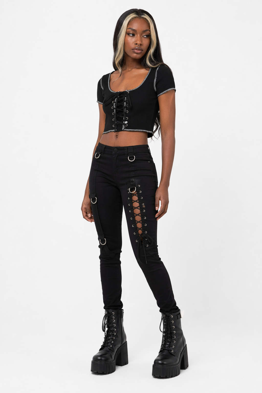Smiley Patchwork Crop Top Black