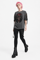 Alt Ripped Grey/Black Unisex Skull Tee Gray