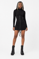 Black Grunge Knitted Turtleneck Dress: Stalking Style black