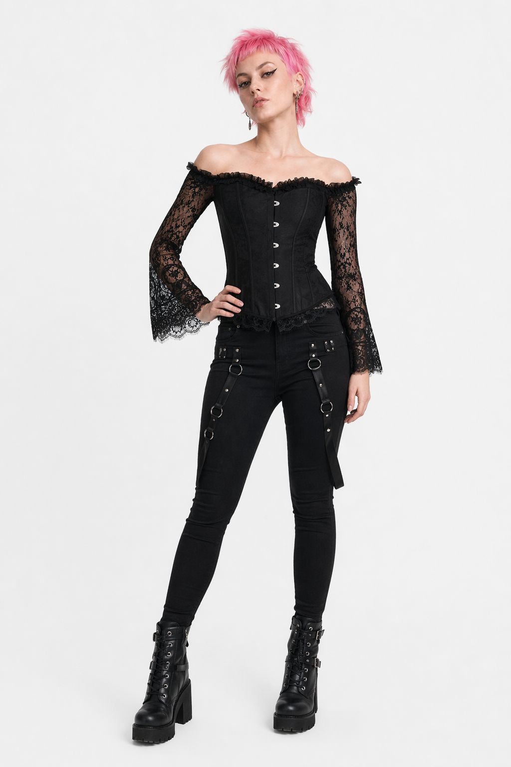 Black lace off shoulder corset black