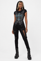 Rhinestone Cross Grunge Top Short Sleeve