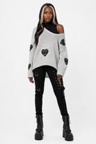 Grey Love' Grunge Embroidery Sweater Default Title