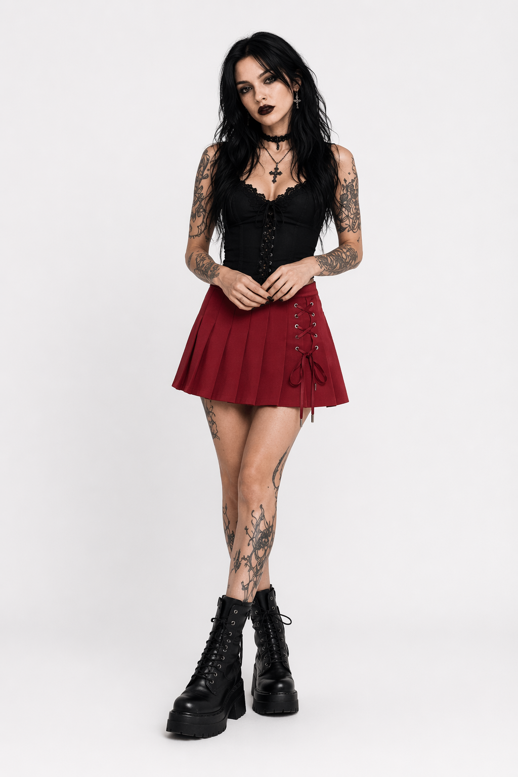 "Armageddon Punk Pleated Mini Skirt" red
