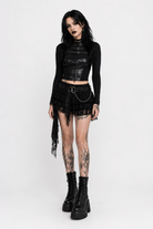 Black Gothic Faux Leather Patchwork Top BLACK