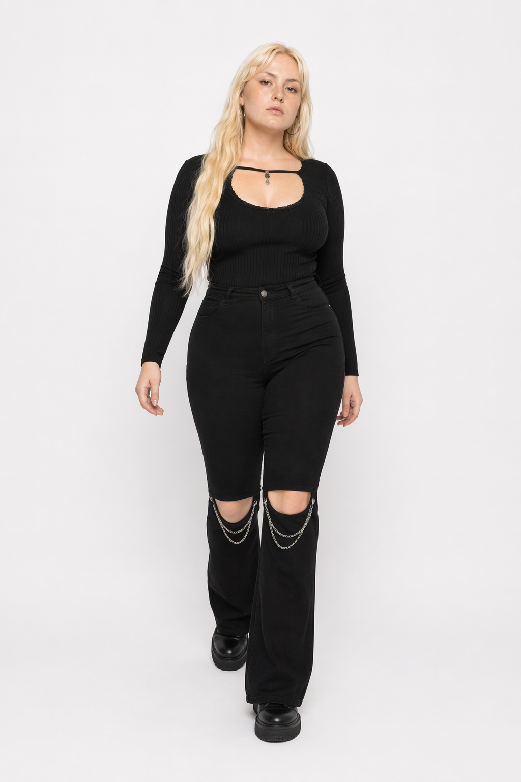 Mysterious Chain Split Pants' Black