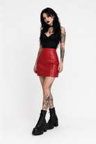 "Frighteners' Black/Red PU Mini Skirt" red