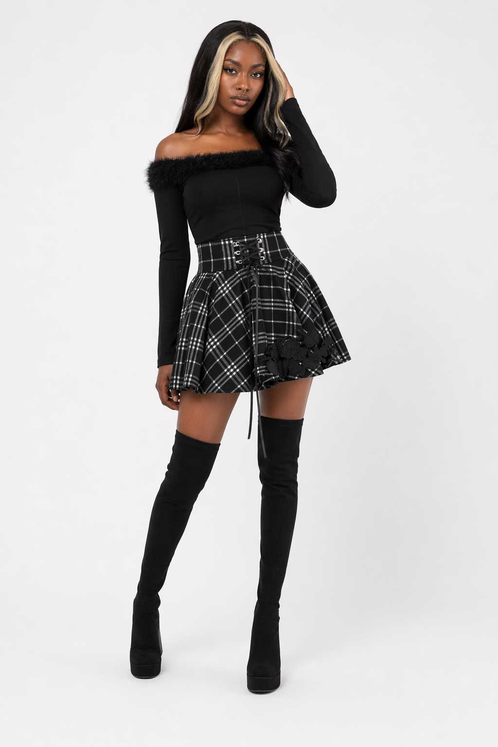 Ash's Plaid Skirt black plaid