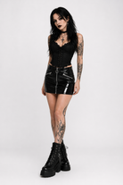 Frankenstein's Wet Look Mini Skirt Black