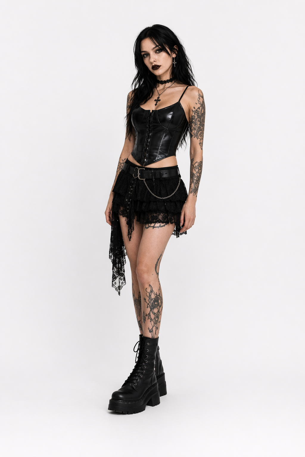 Gothic Black Faux Leather Top Black