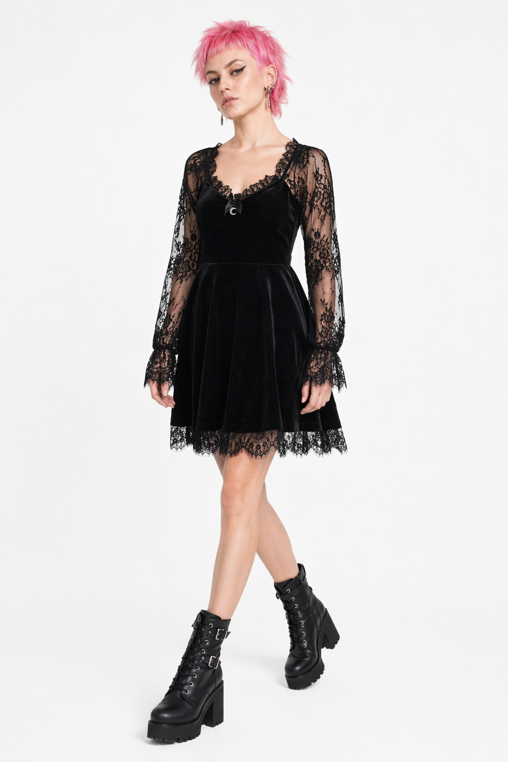 Gothic Flared Sleeve Dress. black