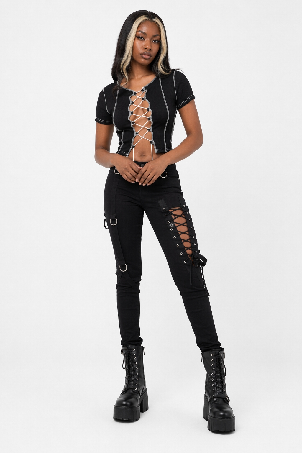 "Black Alt Lace Crop Top" Black