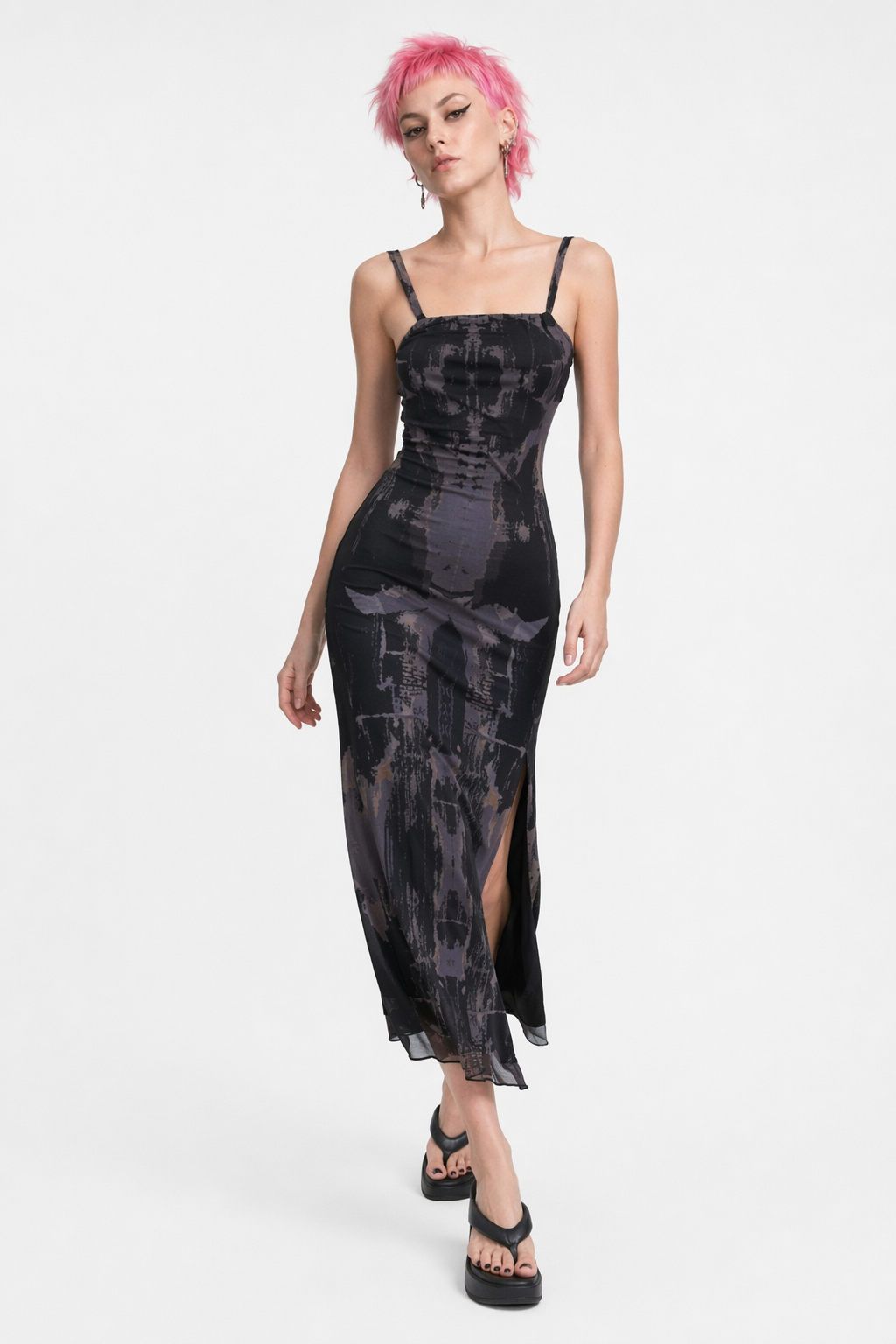 Doomed Mesh Tie-Dye Dress Black