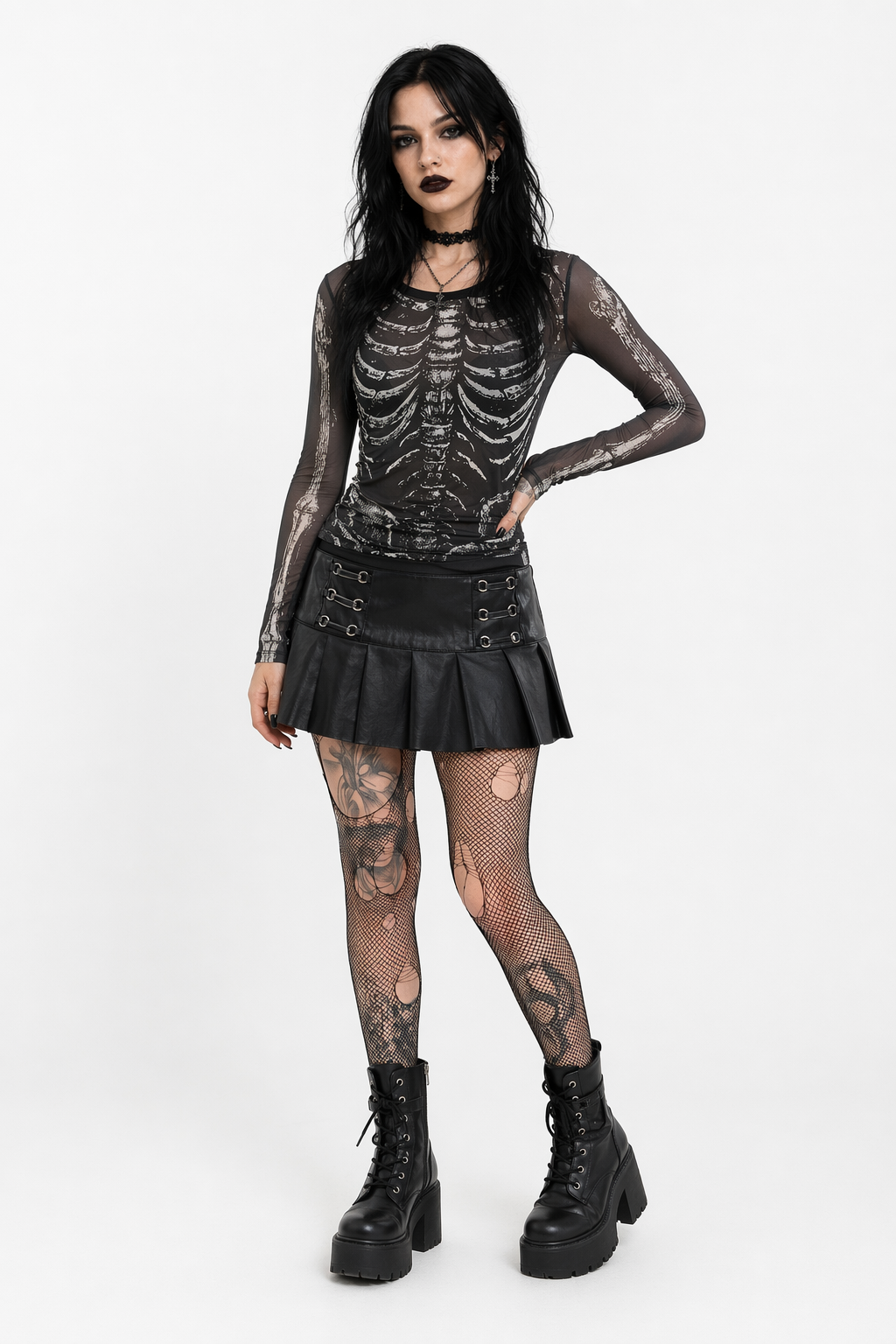 Black Skeleton Print M