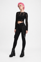 "Black Ripped Knit Sweater - Fairytale" S