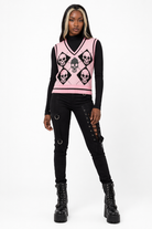 Gothic Skull Checkerboard Sweater Pink