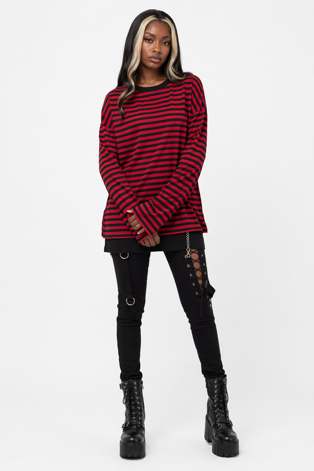 Grunge Stripe Casual Top black red