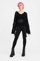 Black Ripped V-Neck Sweater Default Title