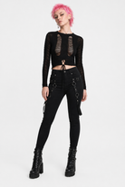 "Black Ripped Knit Sweater - Fairytale" L