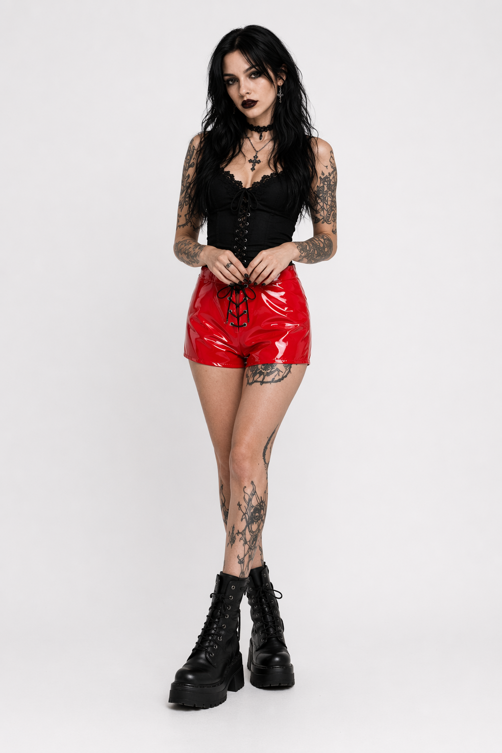 Shiny PU Shorts Red