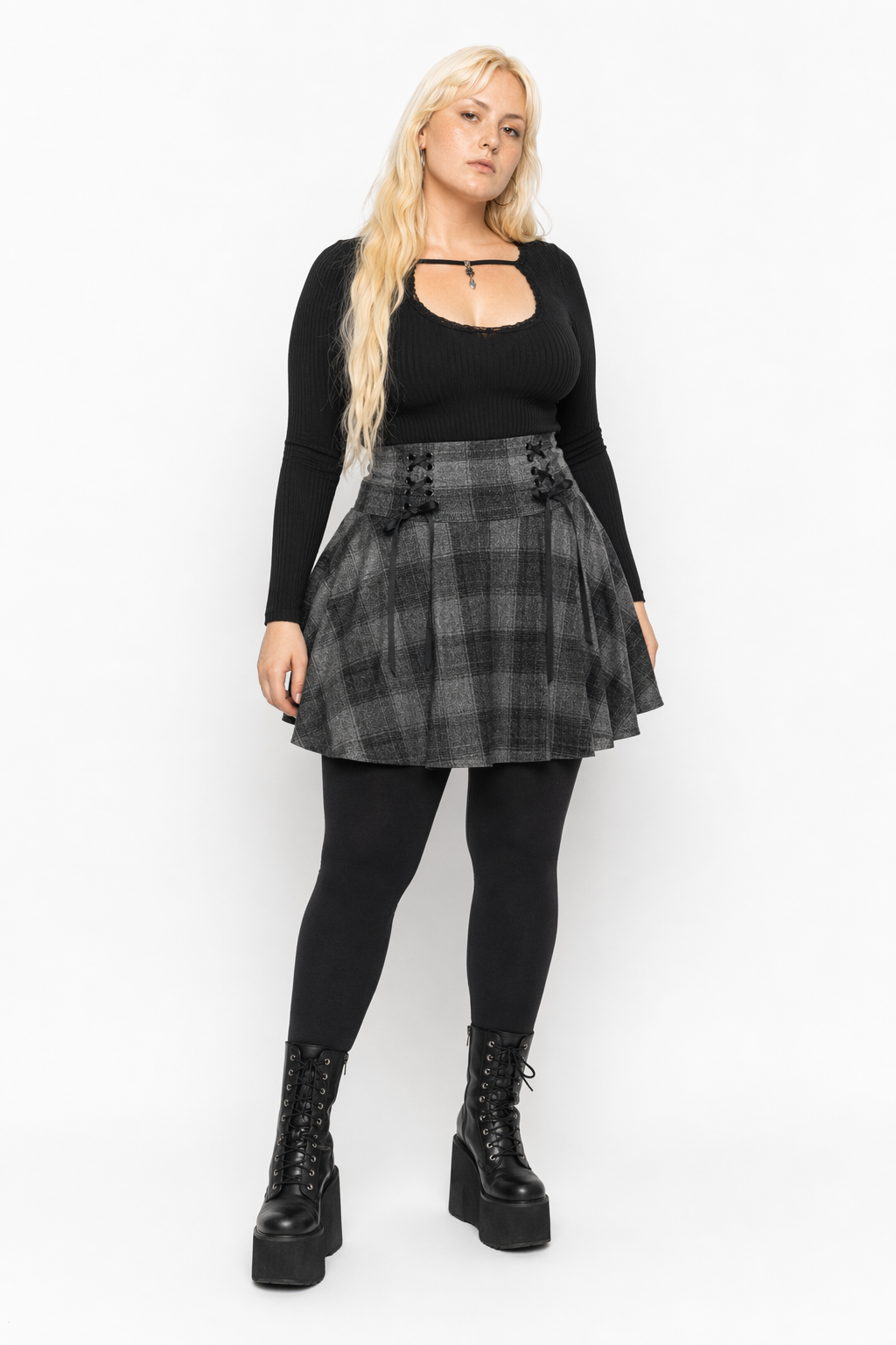 "Grey Plaid Skirt - No Smoke" Dark Gray