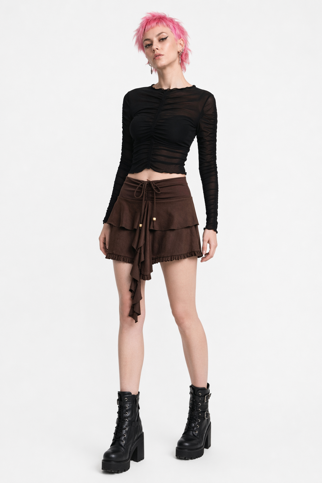 Earthy Brown Tie Mini Skirt Brown
