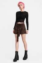 Earthy Brown Tie Mini Skirt Brown