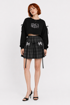 Grey Plaid Bow Skirt Black Plaid