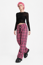 Red Plaid Harajuku Pants' Pink