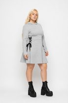 Dark lace-up hooded dress Gray