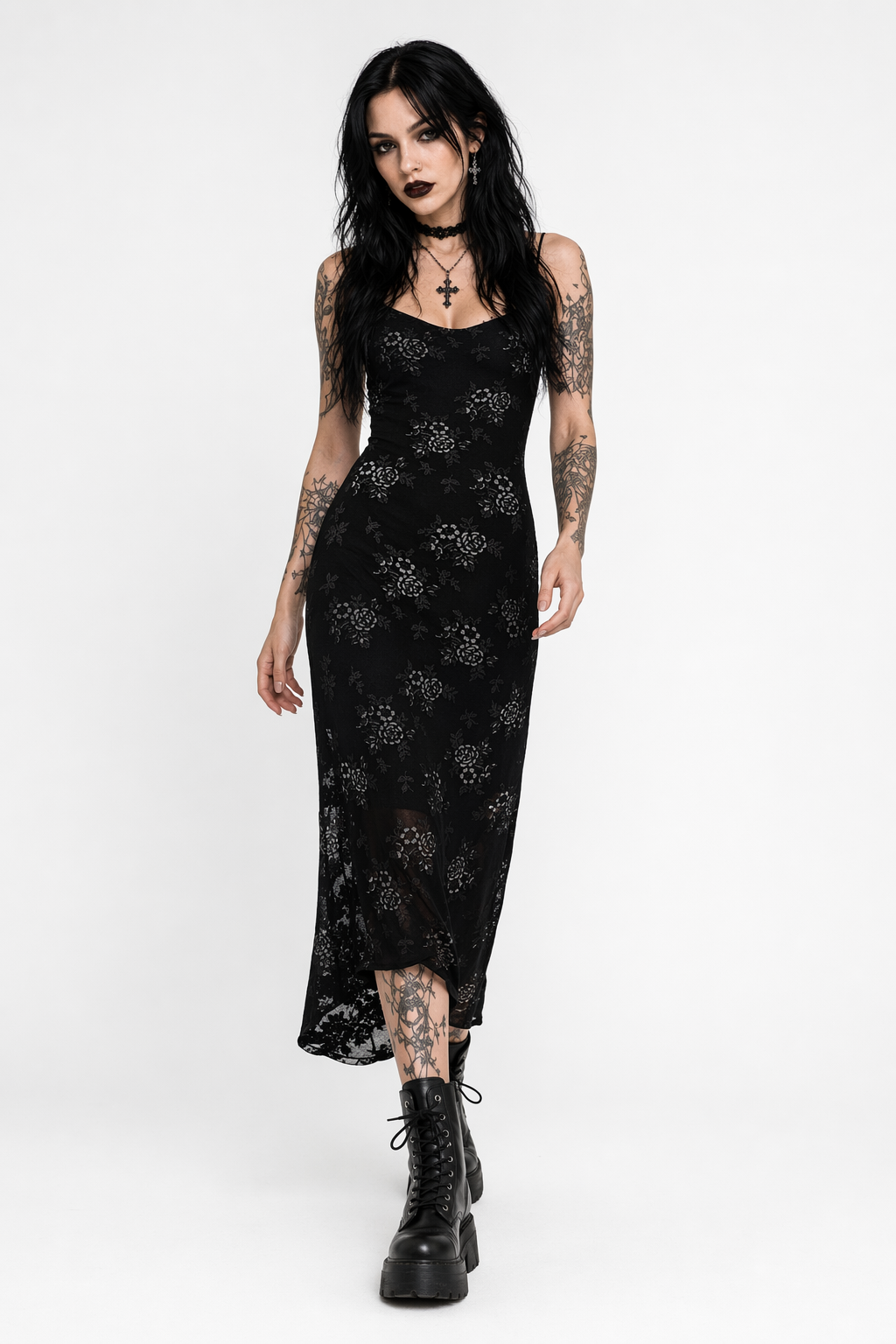 Black Grunge Mesh Dress Black