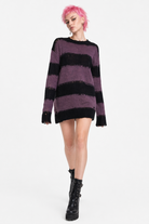 Black Purple Grunge Striped Sweater Purple