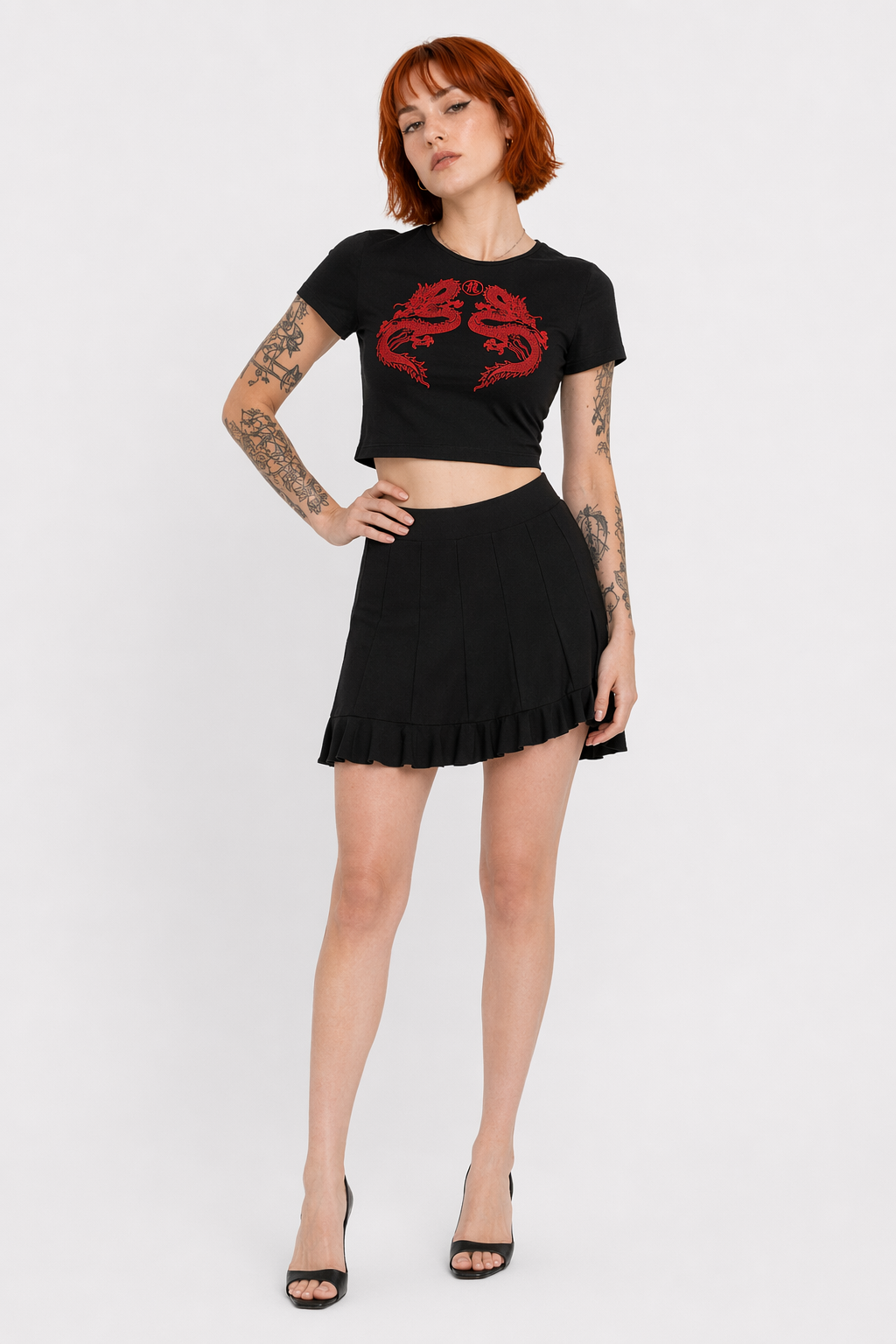 Dragon Queen Black Grunge Tee Red