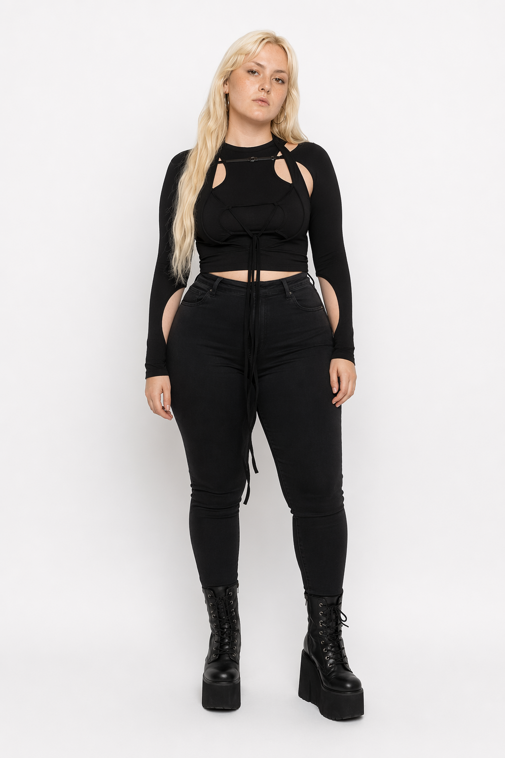 Black Gothic Lace-up Long Sleeve' black