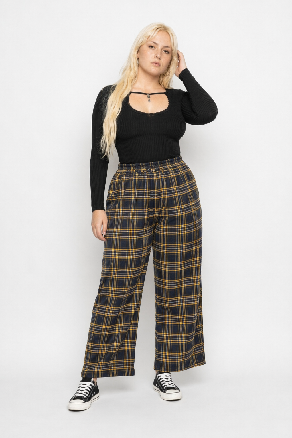 Plaid high waist pants (3 colors) Yellow