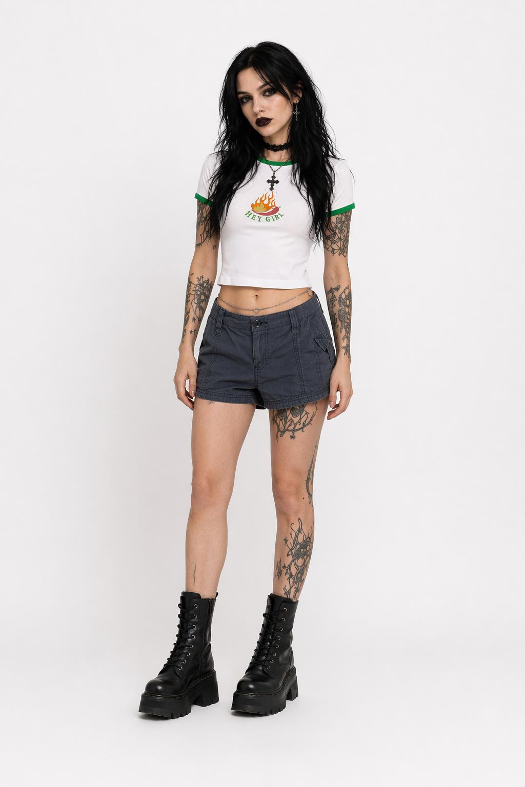 Roll On' Grey/Blue Grunge Cargo Shorts Blue