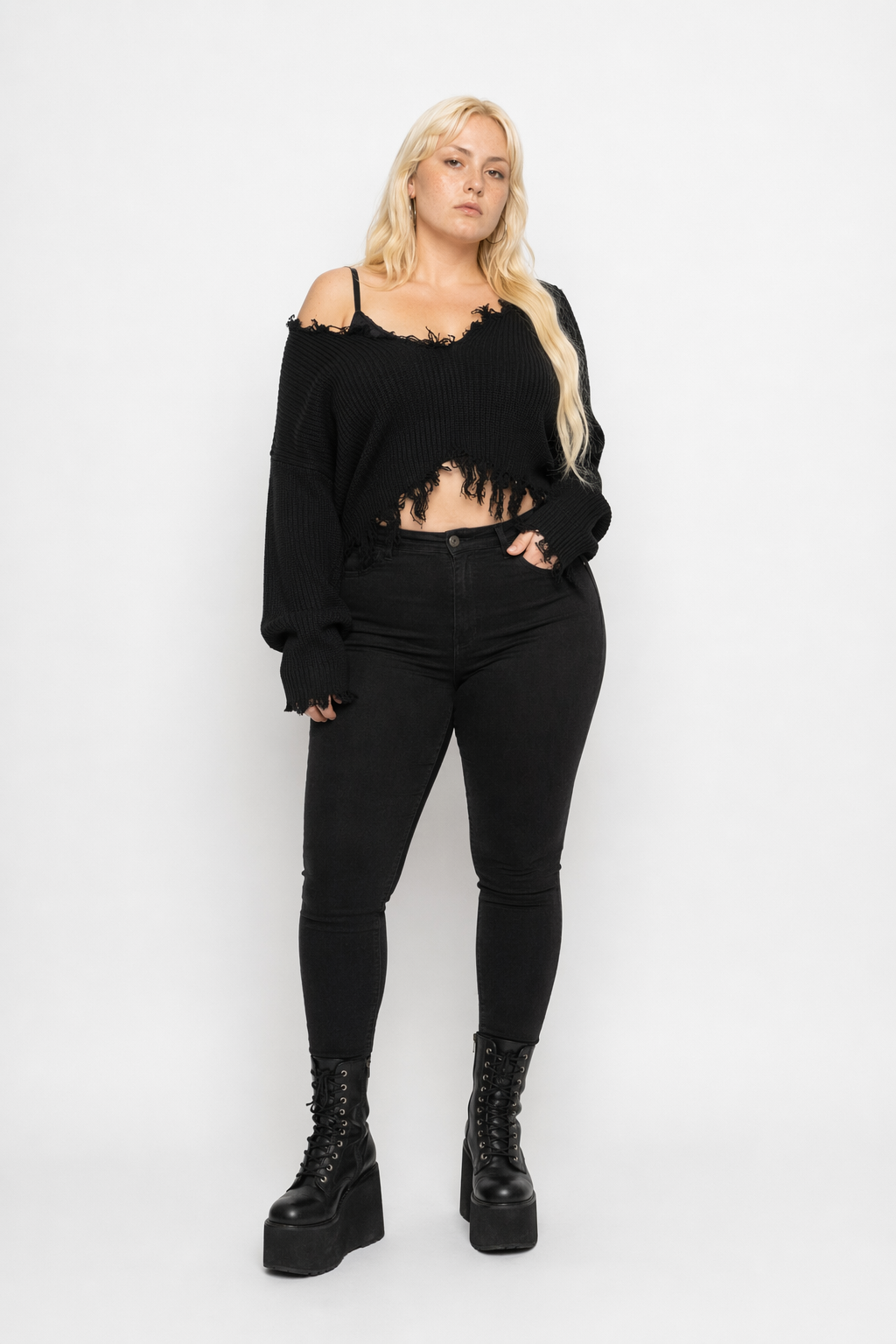 Torn Edge Grunge Sweater Black